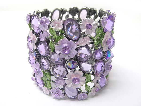 Crystal metal epoxy facet glass wide blossom bangle