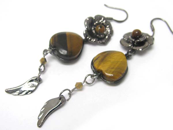 Hand made semi precious stone earring -flower and stone