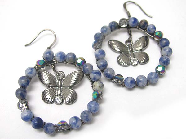 Hand made semi precious stone earring - butterfly inside