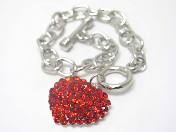 Valentine theme crystal puffy heart charm bracelet