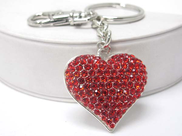 Valentine theme crystal open heart key chain charm