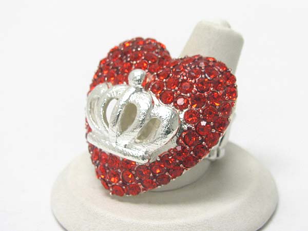 Valentine theme crown on crystal puffy heart stretch band ring