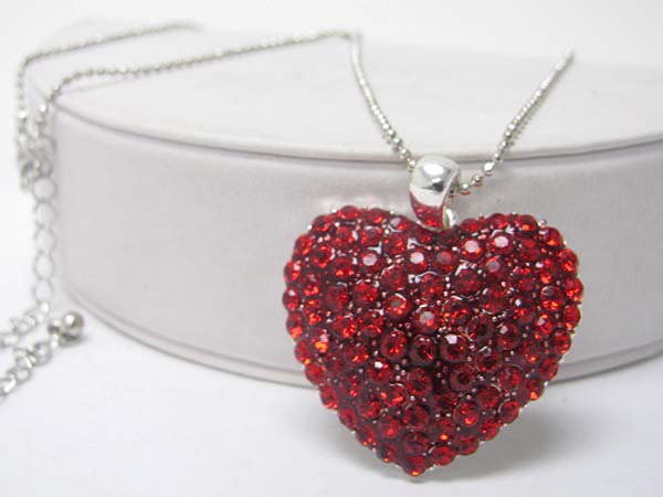 Valentine theme crystal puffy heart necklace