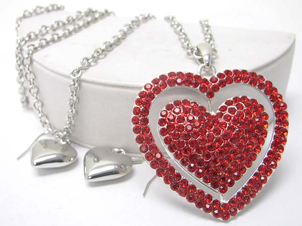 Valentine theme crystal double heart necklace