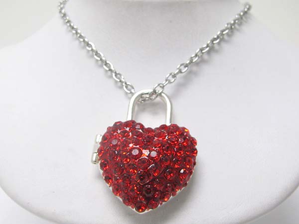 Valentine theme crystal puffy heart lock necklace