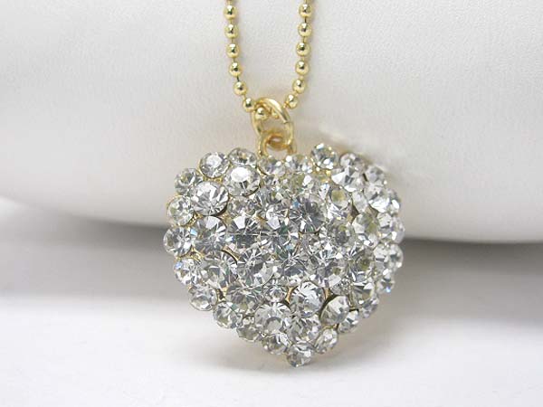 Crystal stud puffy heart pendant necklace