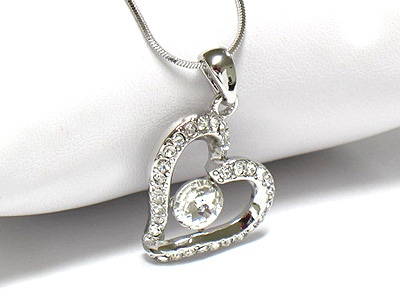 Made in korea whitegold plating crystal ball in heart necklace -valentine