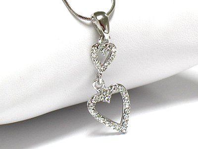 Made in korea whitegold plating dual crystal heart drop necklace -valentine