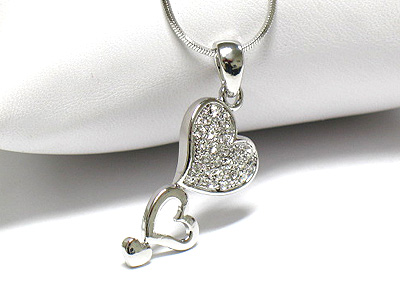 Made in korea whitegold plating triple crystal heart drop necklace -valentine