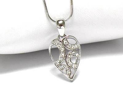 Made in korea whitegold plating crystal deco inside heart necklace -valentine