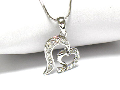 Made in korea whitegold plating crystal heart necklace -valentine