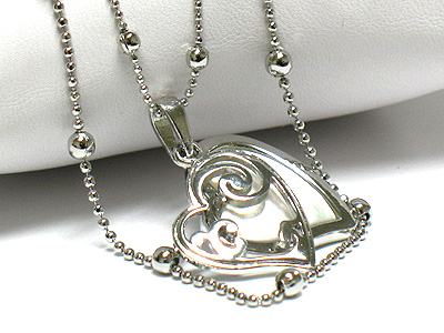 Made in korea whitegold plating mother of pearl dual heart necklace - long chain