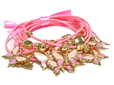 Butterfly charm ribbon tied multi cord string bracelet