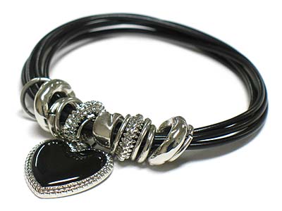 Heart charm multi cord string bracelet -valentine