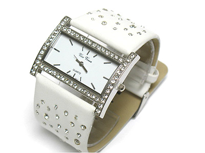 Crystal stud genuine leather band watch