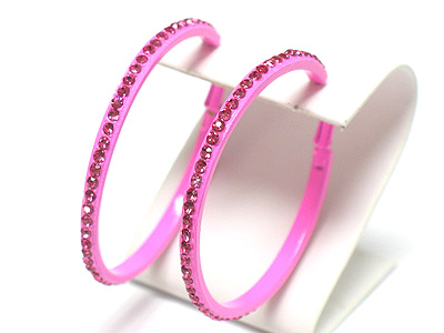 Colored metal and crystal hoop earring - hoops