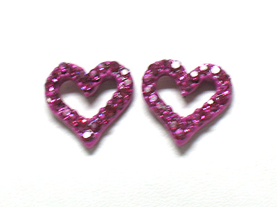 Colored metal and crystal open heart earring