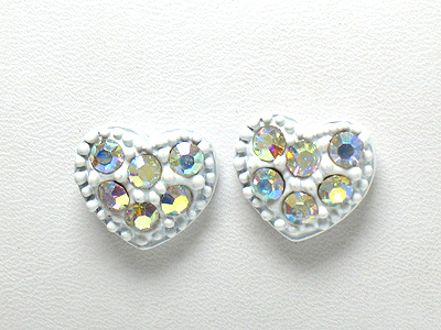 Colored metal crystal stud heart earring