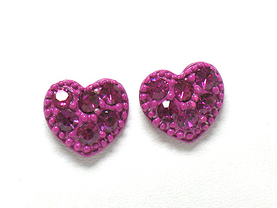 Colored metal crystal stud heart earring