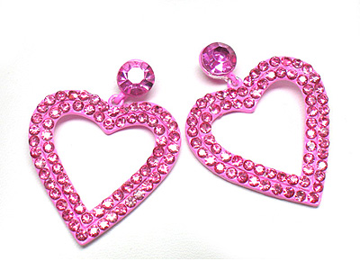 Colored metal and double line crystal open heart earring