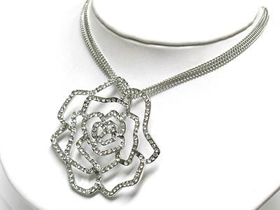 Crystal flower rose peandant multi strand chain necklace