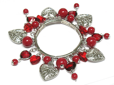 Valentine theme heart  dangle stretch bracelet -valentine