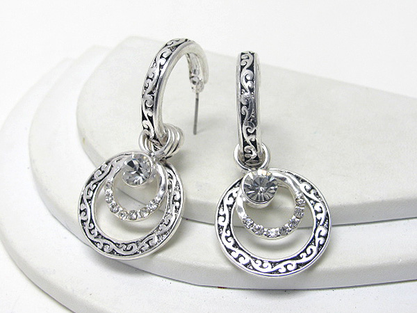 Crystal deco metal casting multi hoop earring - hoops