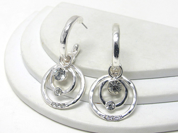 Crystal deco hammered metal hoop earring - hoops