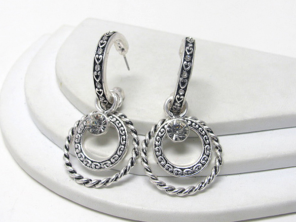 Crystal deco metal casting multi hoop earring - hoops