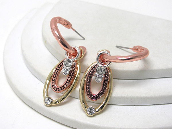 Crystal deco metal casting oval earring