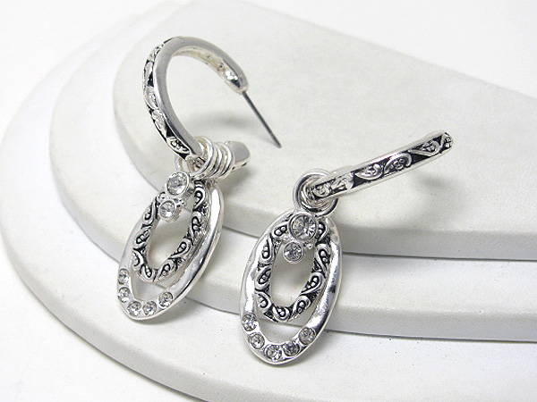 Crystal deco metal casting oval earring