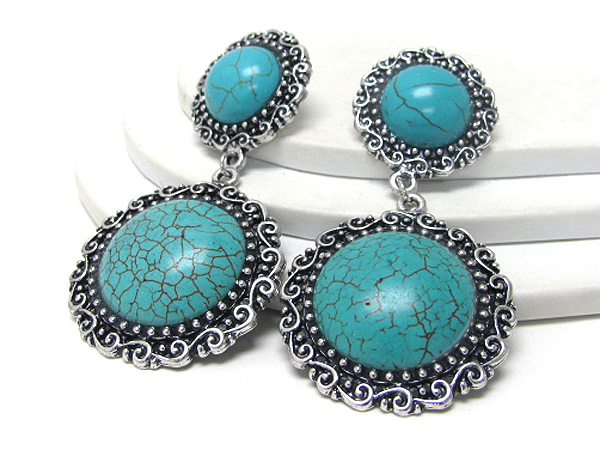 Turquoise and metal casting drop earring