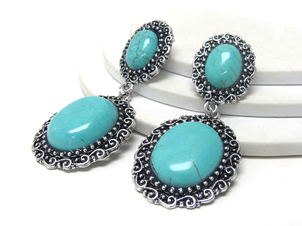 Turquoise and metal casting drop earring