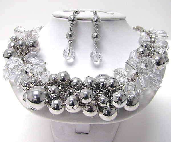 Multi metal and glass ball link necklace earring set