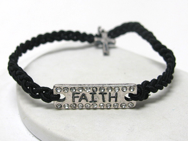 Crystal deco message metal plate and twisted cord friendship bracelet