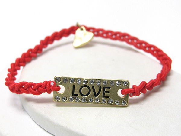 Crystal deco message metal plate and twisted cord friendship bracelet