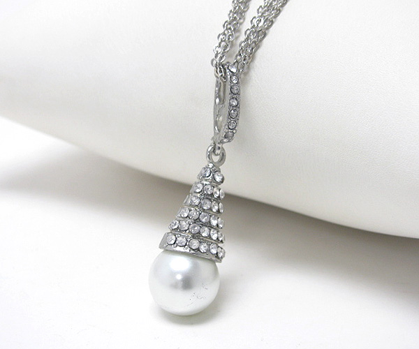 Crystal stud cone and pearl drop necklace