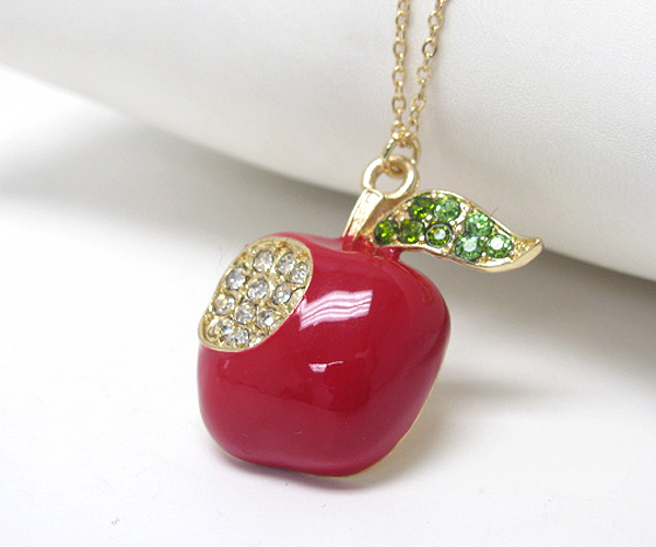 Crystal and epoxy deco apple necklace