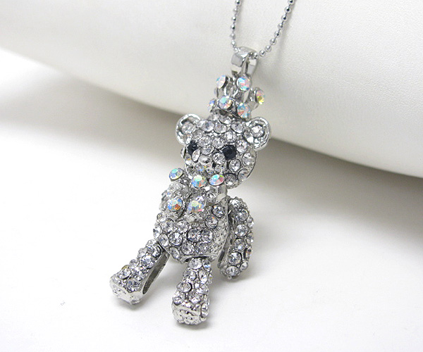 Crystal stud teddy bear necklace 