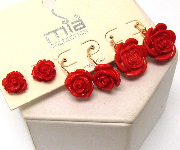 Acryl rose drop earring set of 3