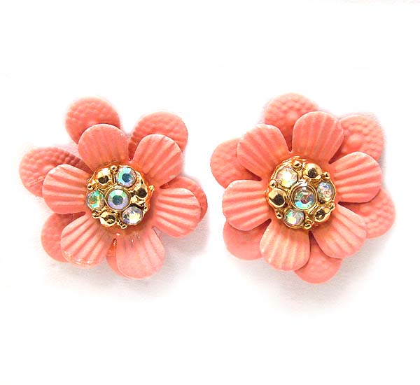 Crystal metal flower stud earring