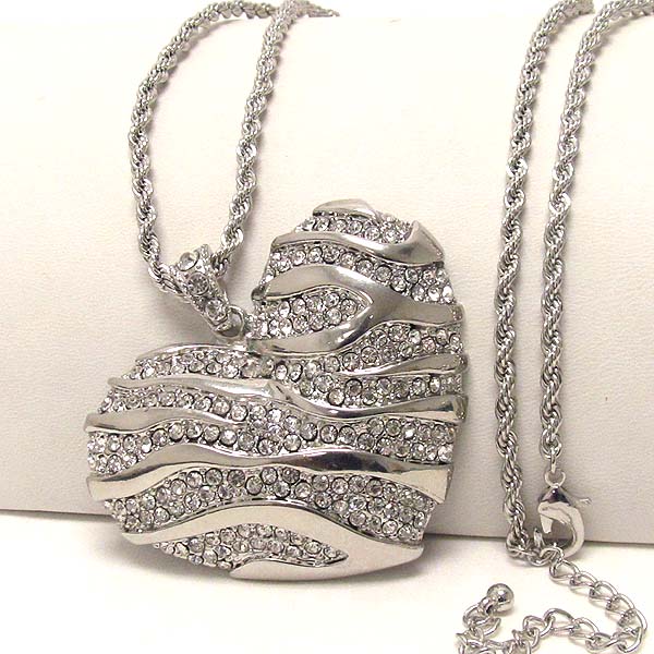 Crystal deco large heart pendant and long chain necklace -valentine