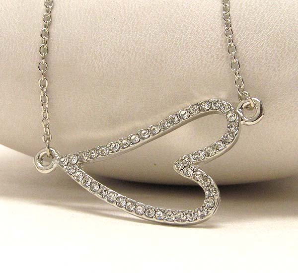 Crystal deco side heart pendant necklace