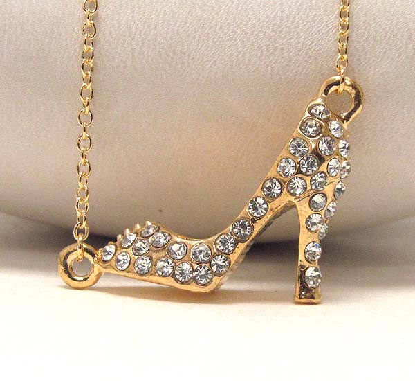 Crystal deco high heel pendant necklace