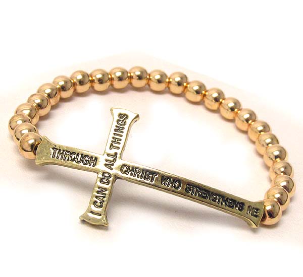 Message side cross and ball chain stretch bracelet