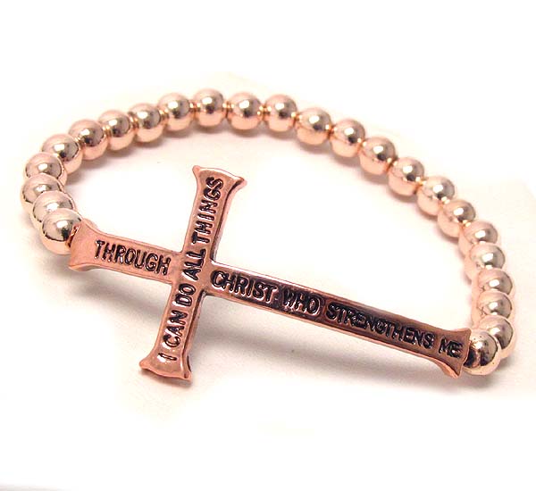 Message side cross and ball chain stretch bracelet