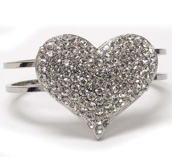 Crystal stud large puff heart bangle bracelet -valentine