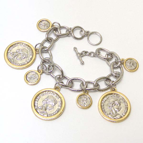 Multi coin charm dangle toggle bracelet