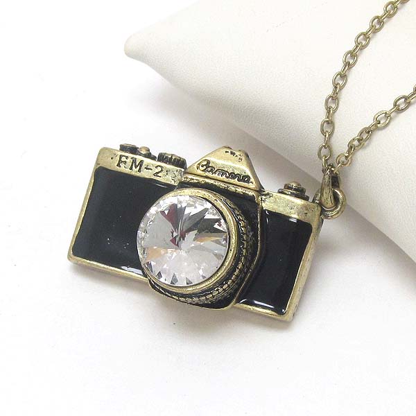 Crystal center and epoxy camera pendant necklace