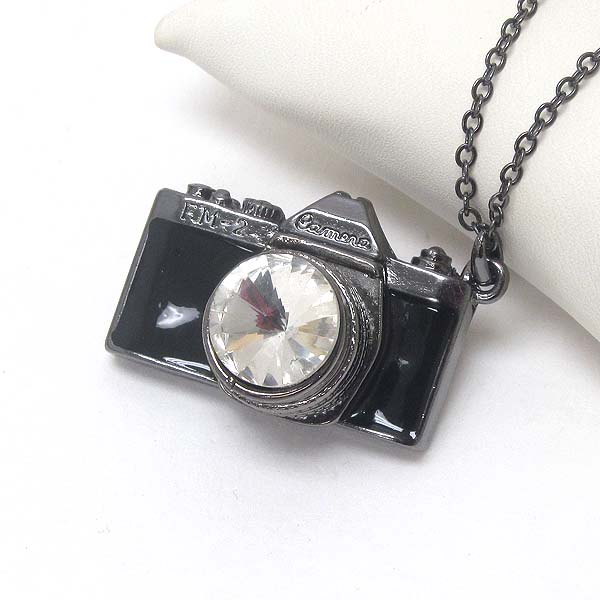 Crystal center and epoxy camera pendant necklace